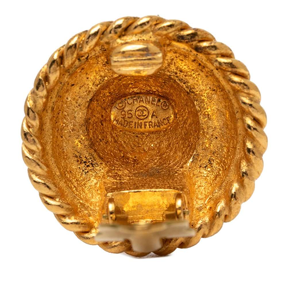 Chanel CC Gold Plated Round Logo Clip On Earrings Gold Metal Very good - Inside View