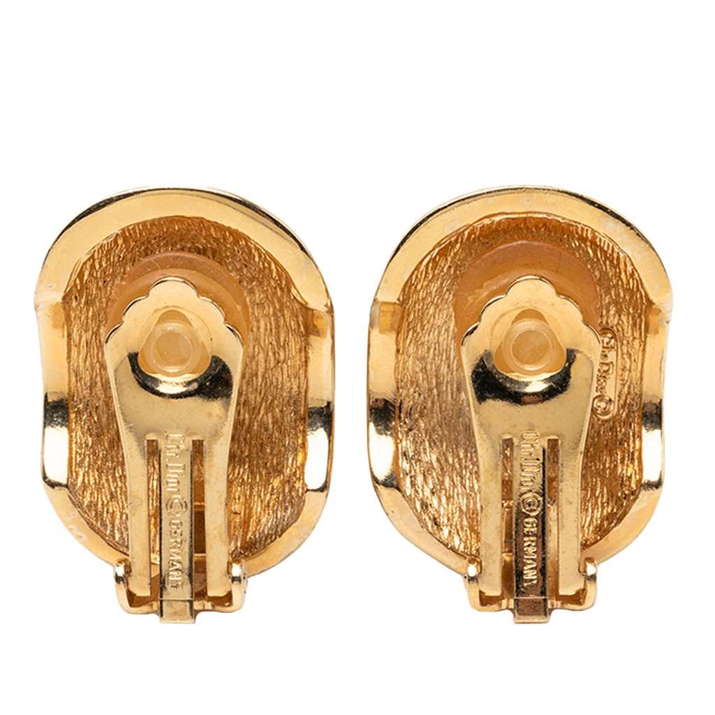 Dior Gold Plated Strass Enamel Oval Clip On Earrings Gold Metal Very good condition - Back View