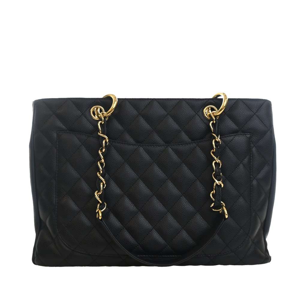 Chanel Caviar Grand Shopping Tote Black Leather Very good - Back View