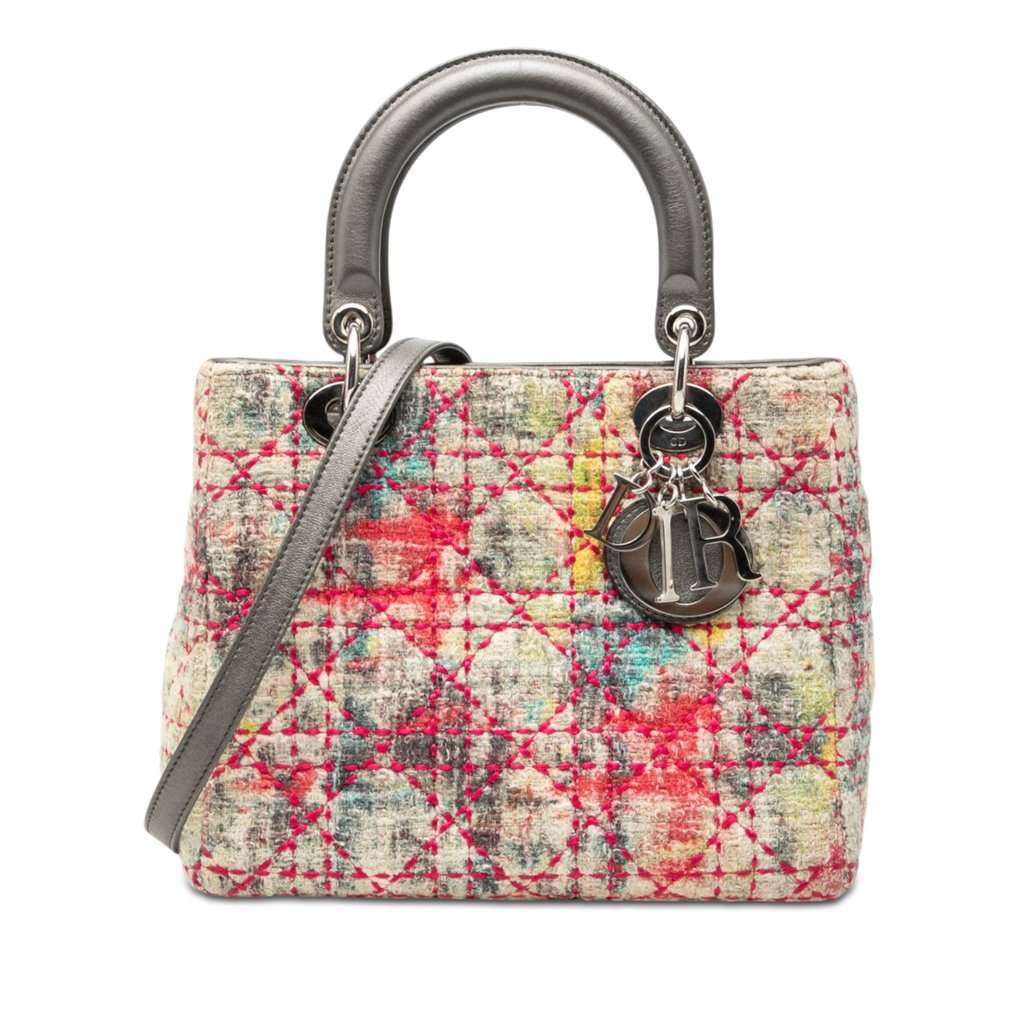 Dior Medium Multicolor Tweed Cannage Lady Dior Beige Very good - Front View