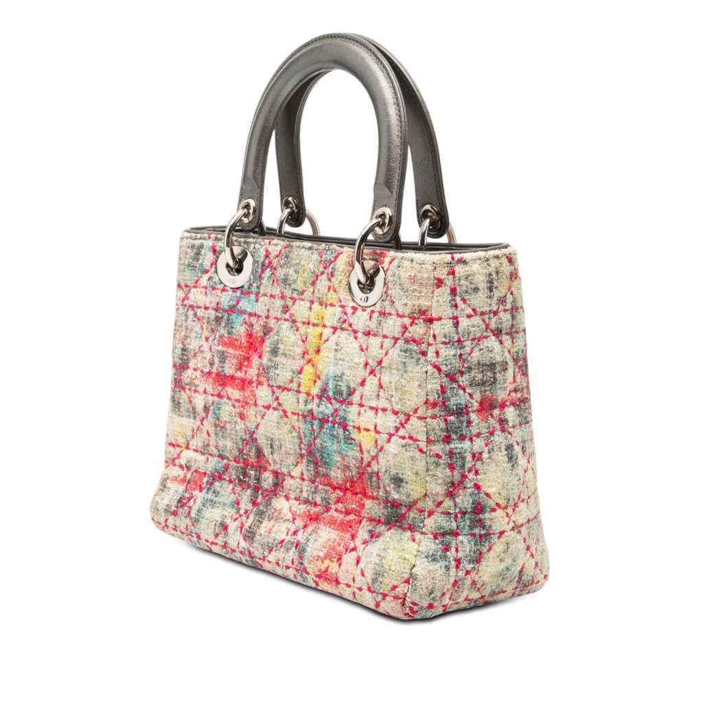 Dior Medium Multicolor Tweed Cannage Lady Dior Beige Very good - Back View