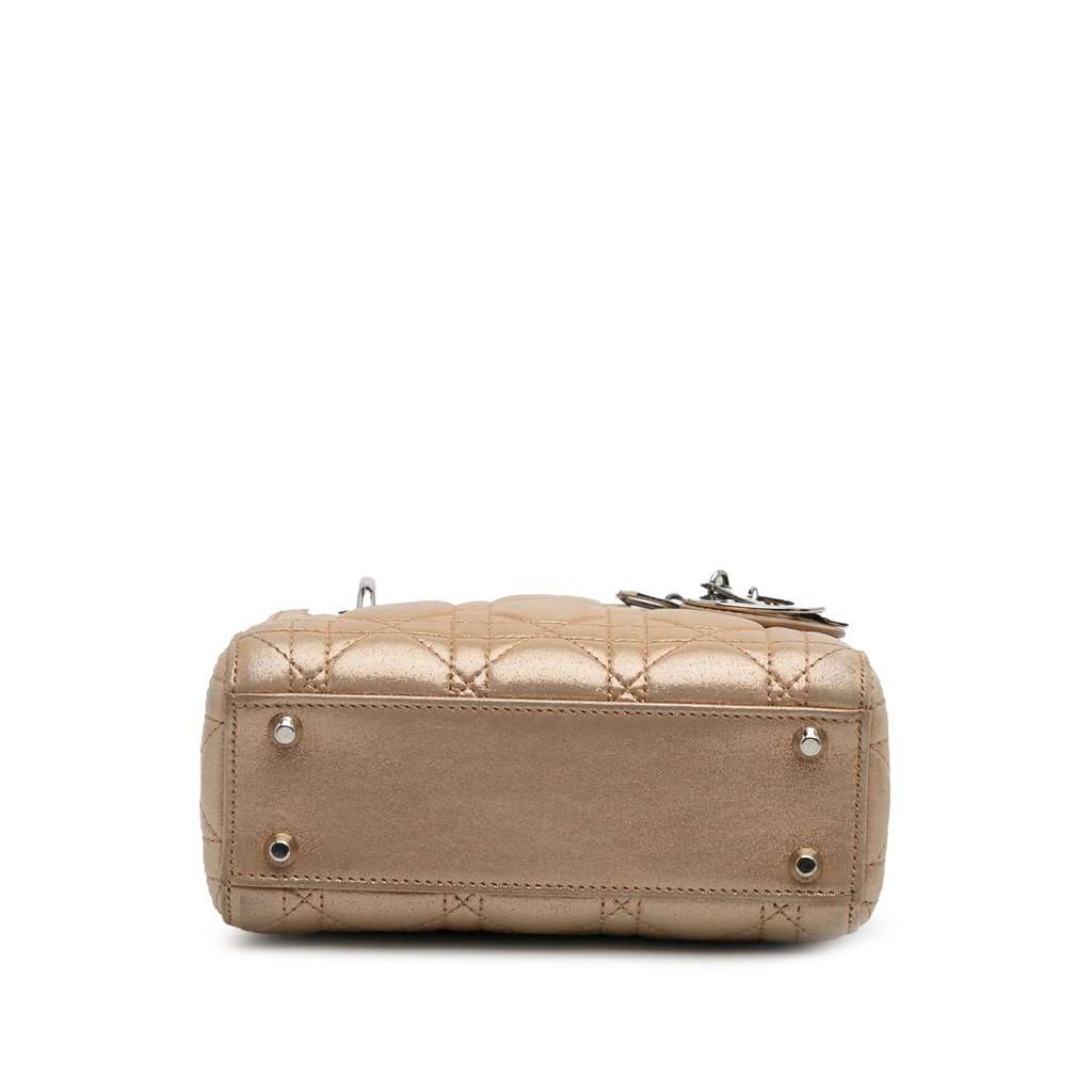 Dior Mini Iridescent Lambskin Cannage Lady Dior Beige Leather Very good condition - Inside View