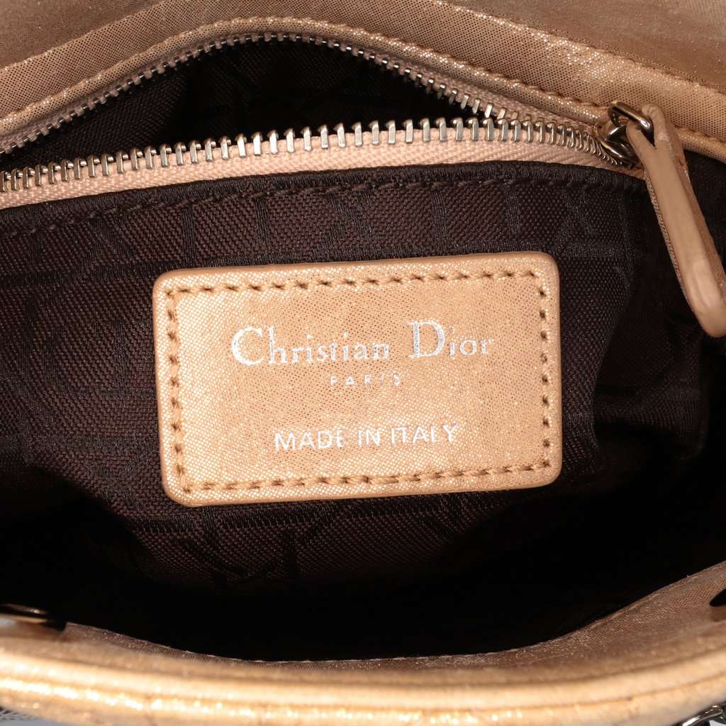Dior Mini Iridescent Lambskin Cannage Lady Dior Beige Leather Very good condition - Box View