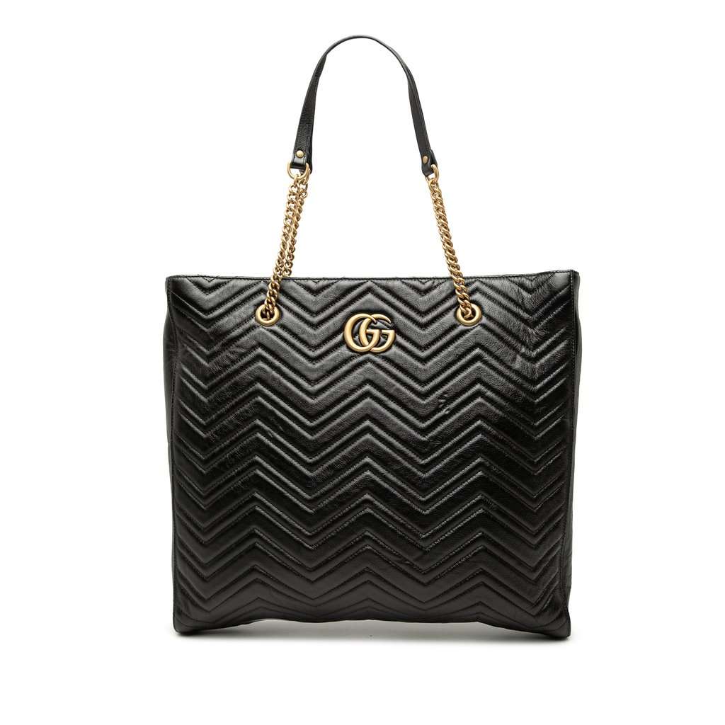 Gucci Large GG Marmont Matelasse Calfskin Slim Tote Black Leather Very good condition - Front View