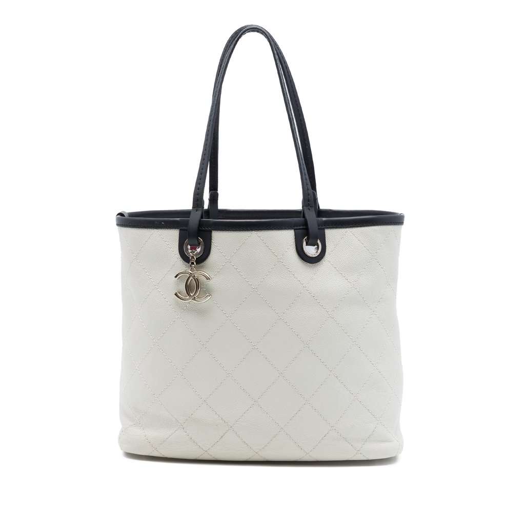 Chanel Quilted Caviar Shopping Fever Tote White Leather Very good - Front View