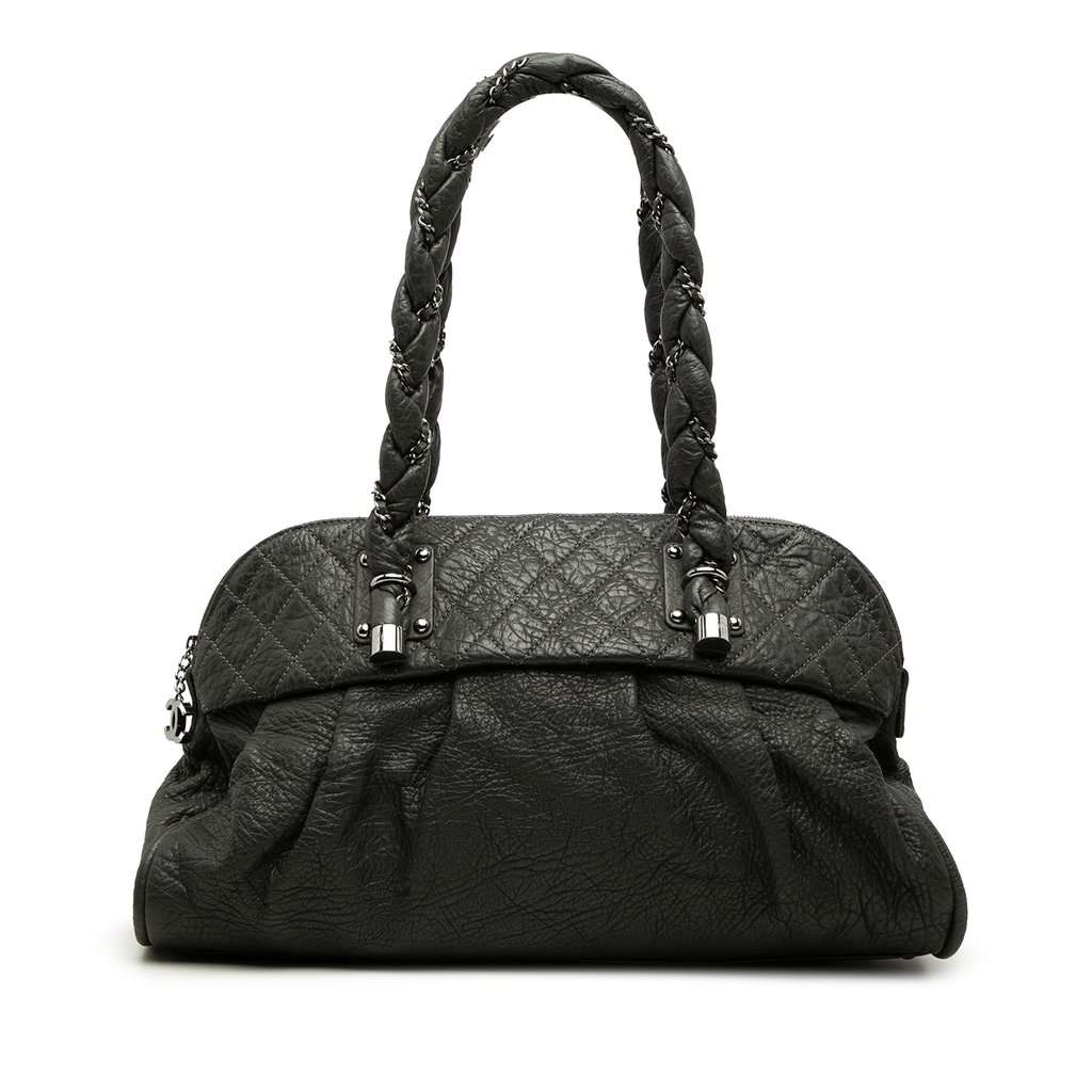 Chanel Calfskin Lady Braid Shoulder Bag Black Leather Very good condition - Front View