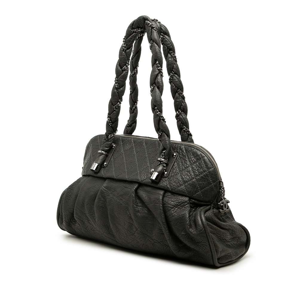 Chanel Calfskin Lady Braid Shoulder Bag Black Leather Very good condition - Back View