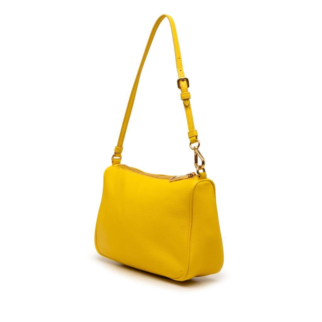 Prada Vitello Daino Pochette Yellow Leather Very good condition - Back View