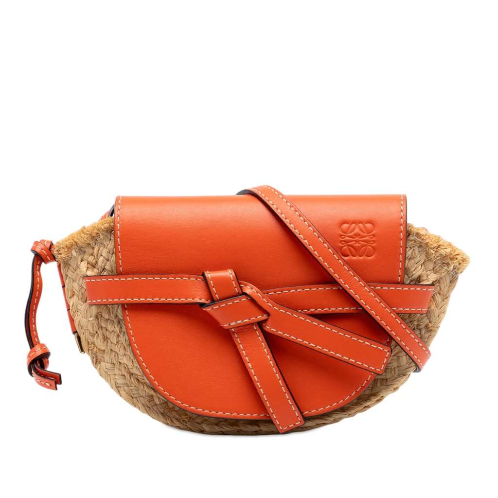 Loewe Mini Raffia Gate Crossbody Beige Very good - Front View
