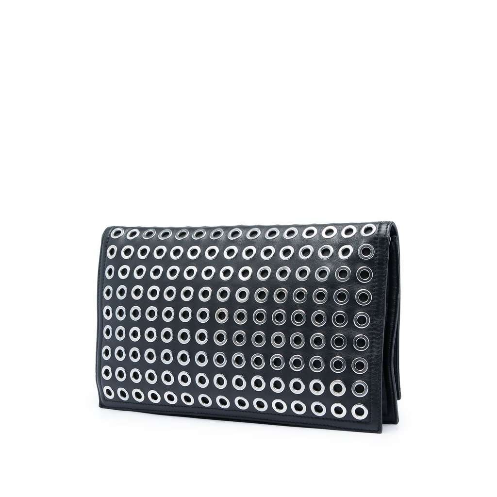 Burberry Prorsum Lambskin Grommet Pony Hair Bow Clutch Black Leather Very good - Back View