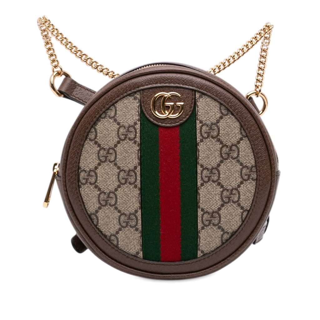 Gucci Mini GG Supreme Web Ophidia Round Backpack Beige Very good - Front View
