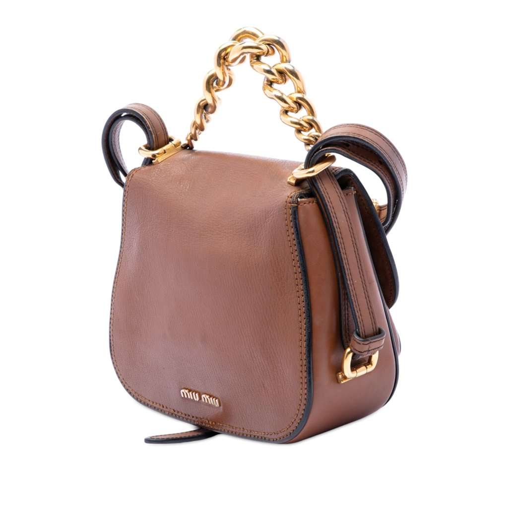 Miu Miu Mini Goatskin Madras Dahlia Satchel Brown Leather Very good condition - Back View