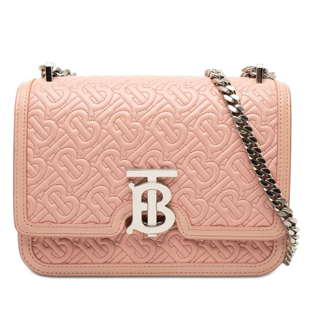 Burberry Small TB Monogram Embossed Calfskin Chain Shoulder Bag Pink Leather Very good condition - Front View