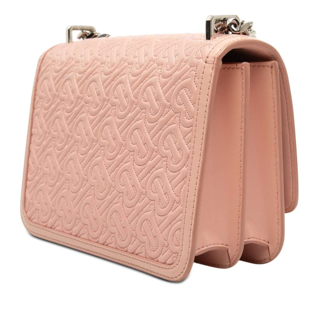 Burberry Small TB Monogram Embossed Calfskin Chain Shoulder Bag Pink Leather Very good condition - Back View