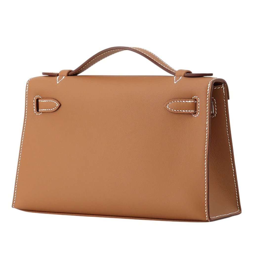 Hermès Swift Kelly Pochette 22 Brown Leather Never worn - Back View