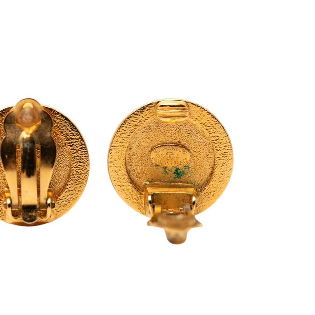 Chanel Gold Plated Coco Profile Round Clip On Earrings Gold Metal Very good condition - Inside View