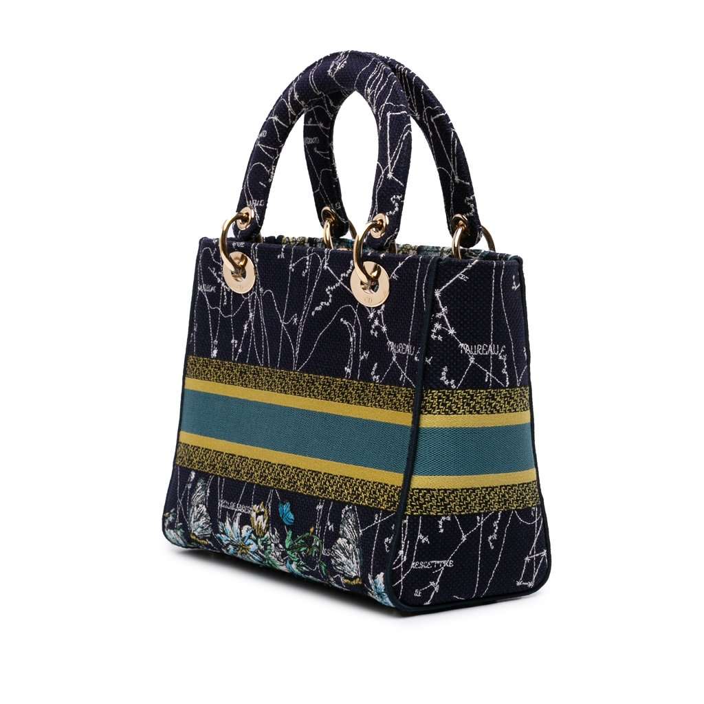 Dior Medium Embroidered Canvas Zodiac Lady D Lite Blue Very good condition - Back View