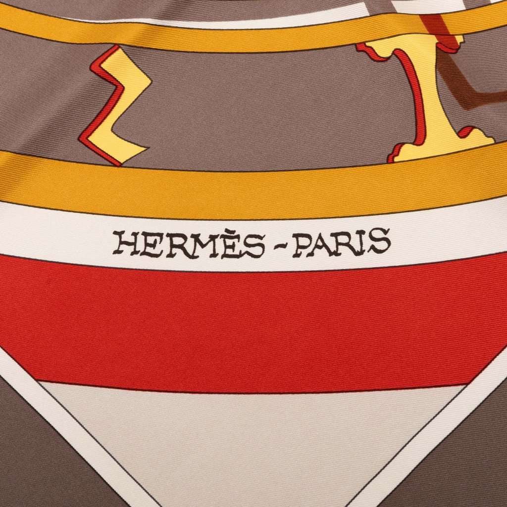 Hermès Mecanique du Temps Silk Scarf 90 Brown Very good - Inside View