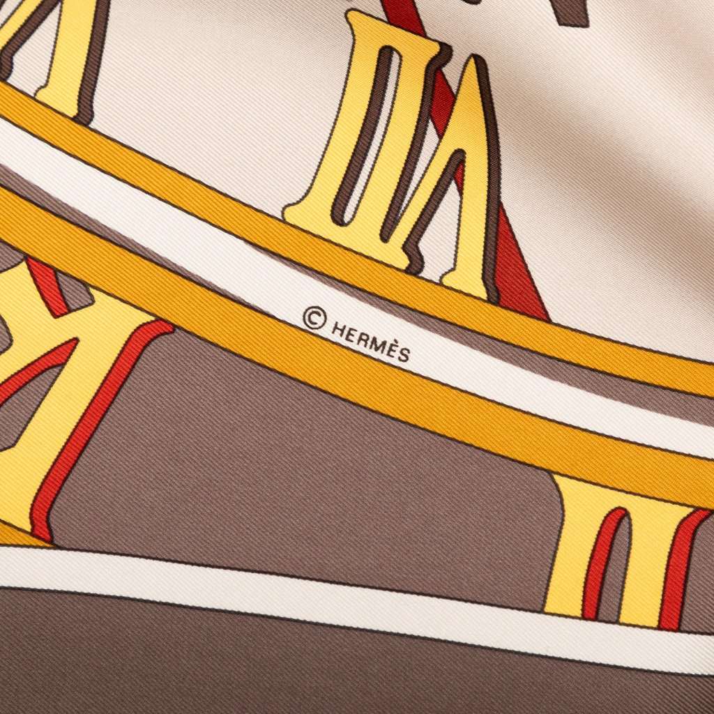 Hermès Mecanique du Temps Silk Scarf 90 Brown Very good - Model View