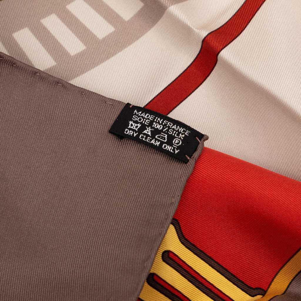 Hermès Mecanique du Temps Silk Scarf 90 Brown Very good - Box View