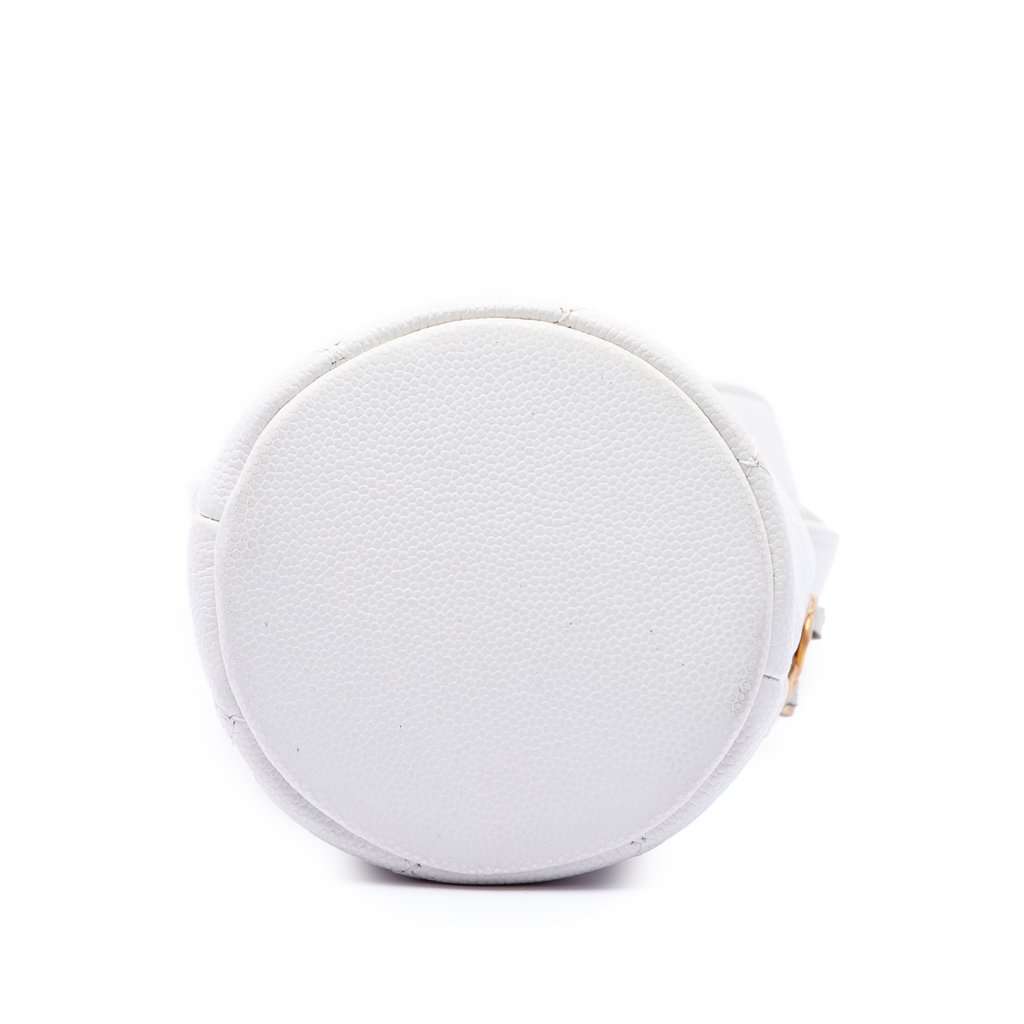 Chanel Mini Quilted Caviar Twist Your Buttons Drawstring Bucket Bag White Leather Very good - Inside View