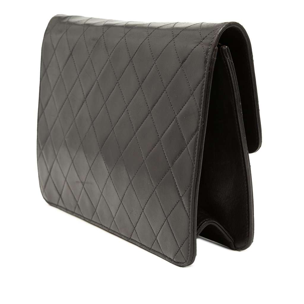 Chanel Medium CC Quilted Lambskin Single Flap Black Leather Very good - Back View