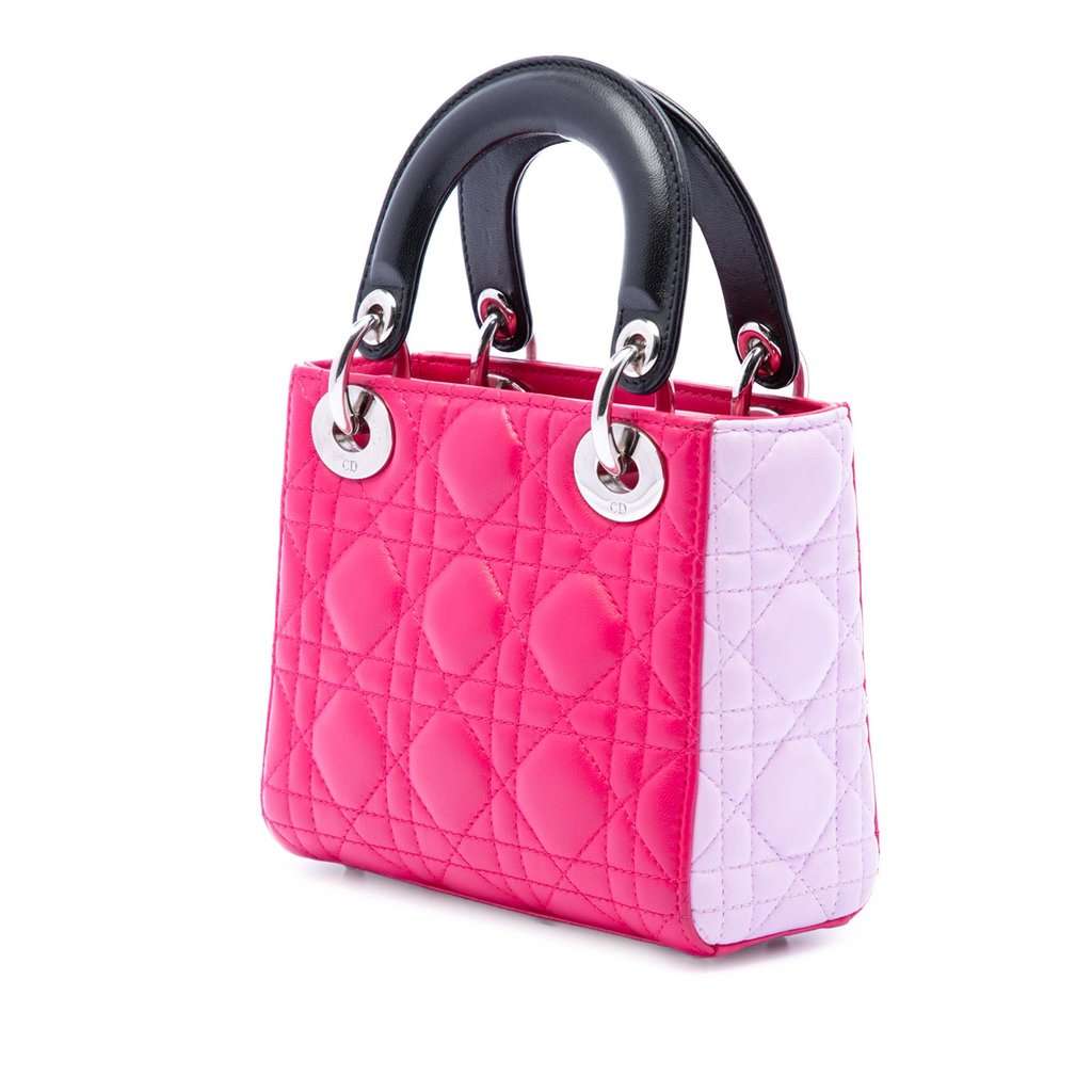 Dior Mini Tricolor Lambskin Cannage Lady Dior Pink Leather Very good condition - Back View