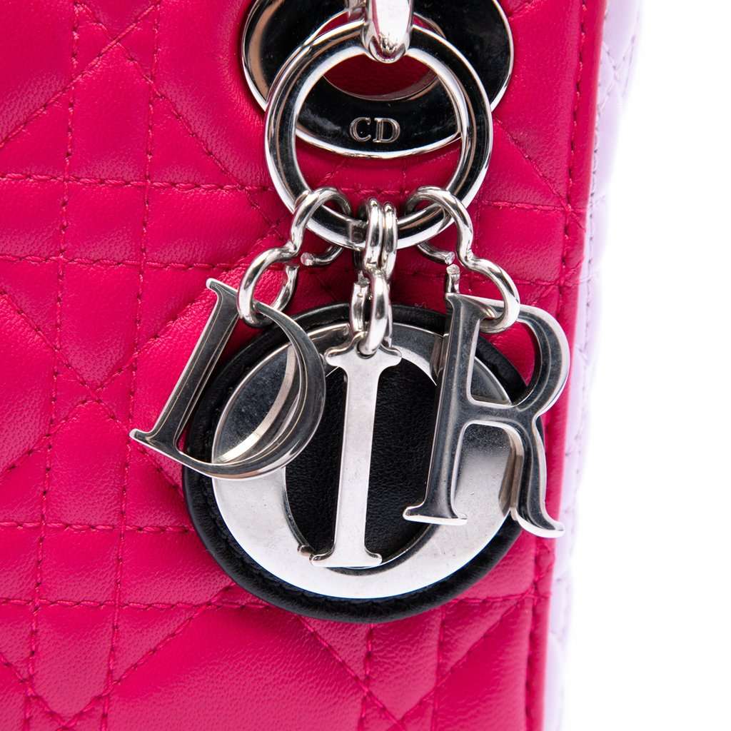 Dior Mini Tricolor Lambskin Cannage Lady Dior Pink Leather Very good condition - Box View