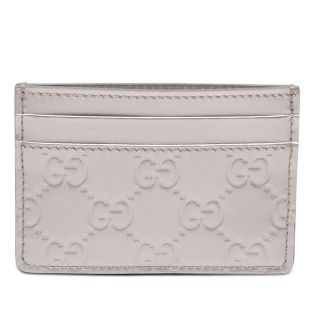Gucci Patent Guccissima Card Holder Silver Leather Very good condition - Front View