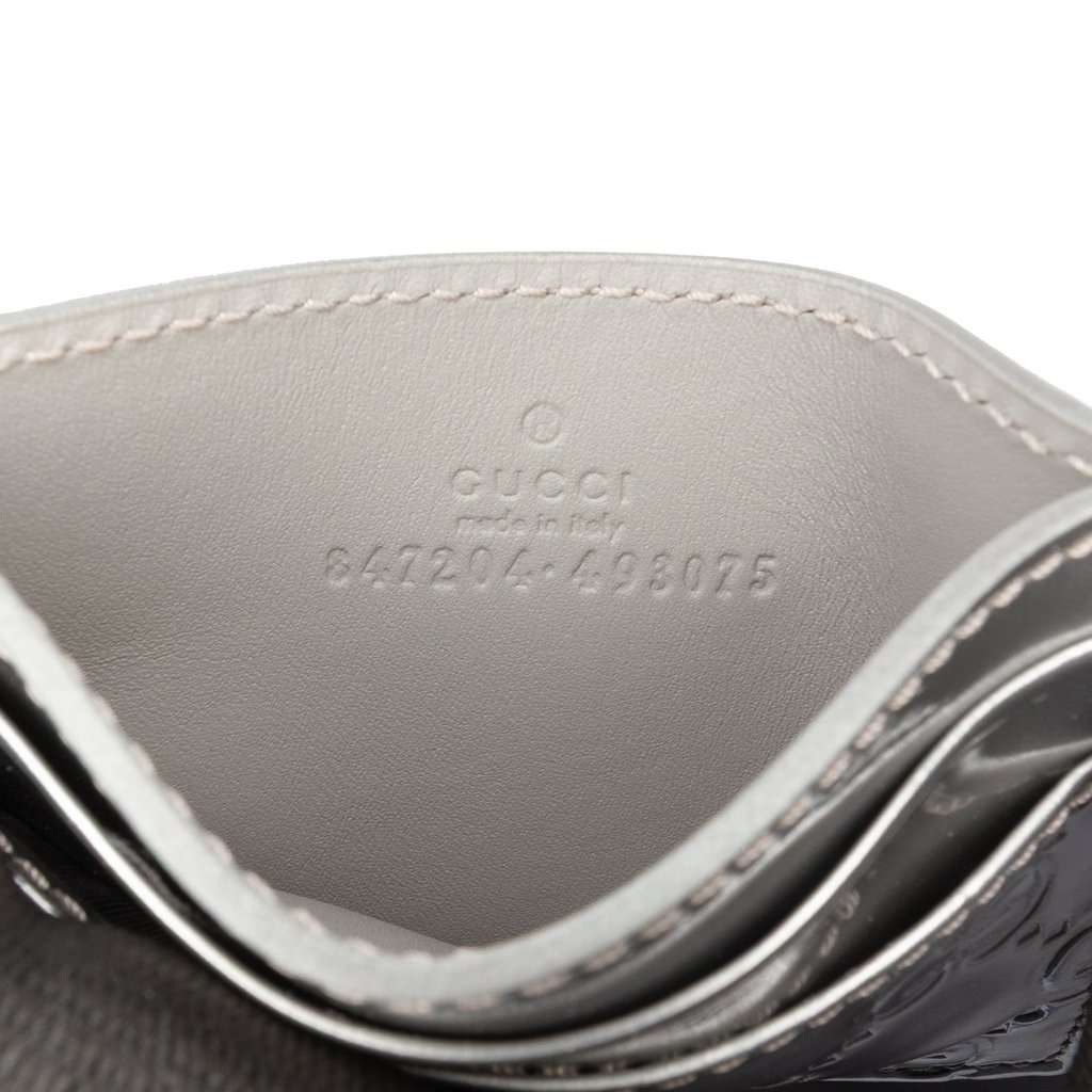 Gucci Patent Guccissima Card Holder Silver Leather Very good condition - Box View