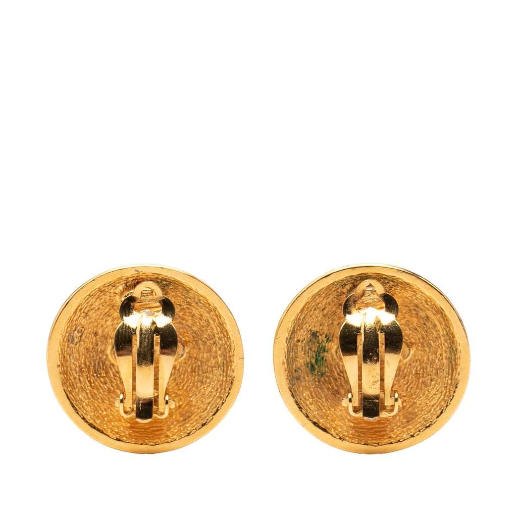 Chanel CC Gold Plated Quilted Round Clip On Earrings Gold Metal Very good - Back View