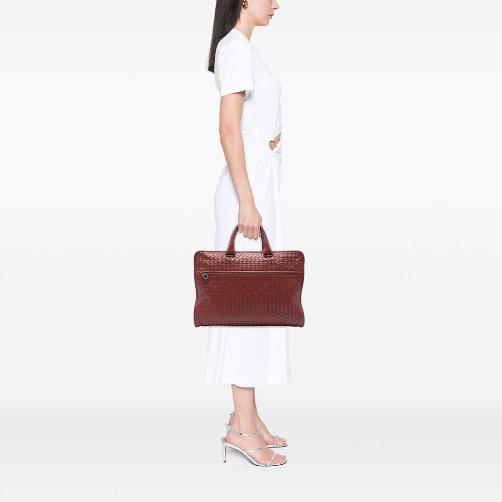 Bottega Veneta Nappa Intrecciato Business Bag Red Leather Very good condition - Box View