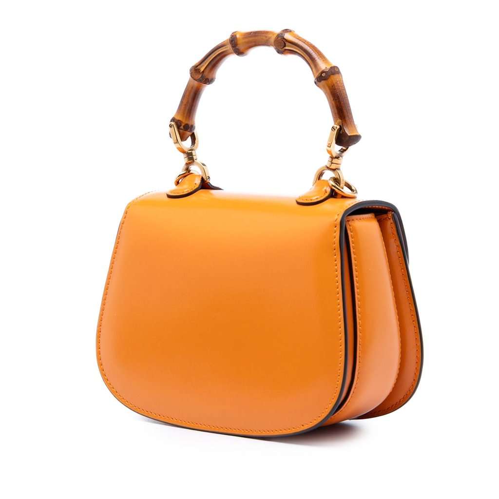 Gucci Mini Calfskin Web 1947 Bamboo Top Handle Bag Orange Leather Very good condition - Back View