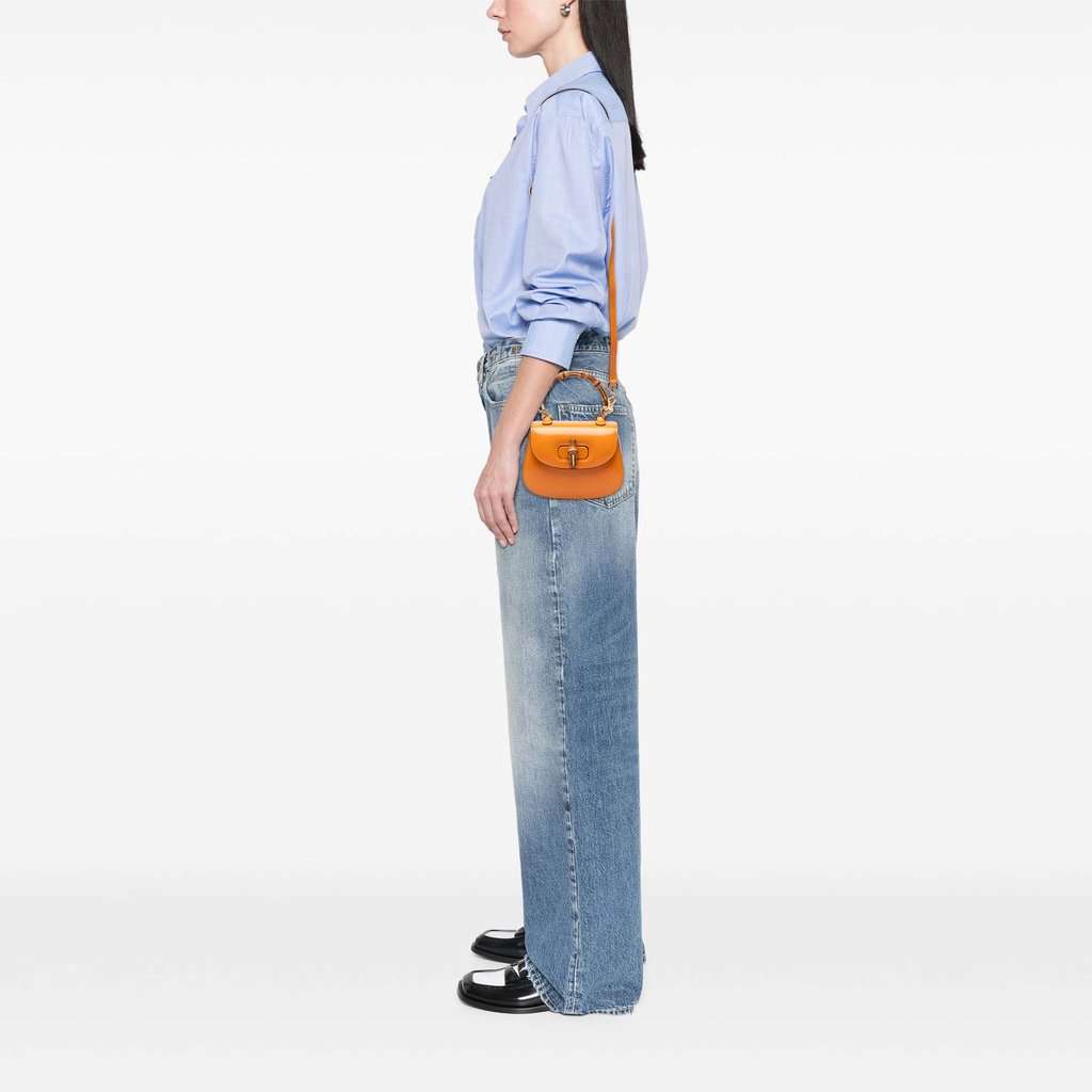 Gucci Mini Calfskin Web 1947 Bamboo Top Handle Bag Orange Leather Very good condition - Box View