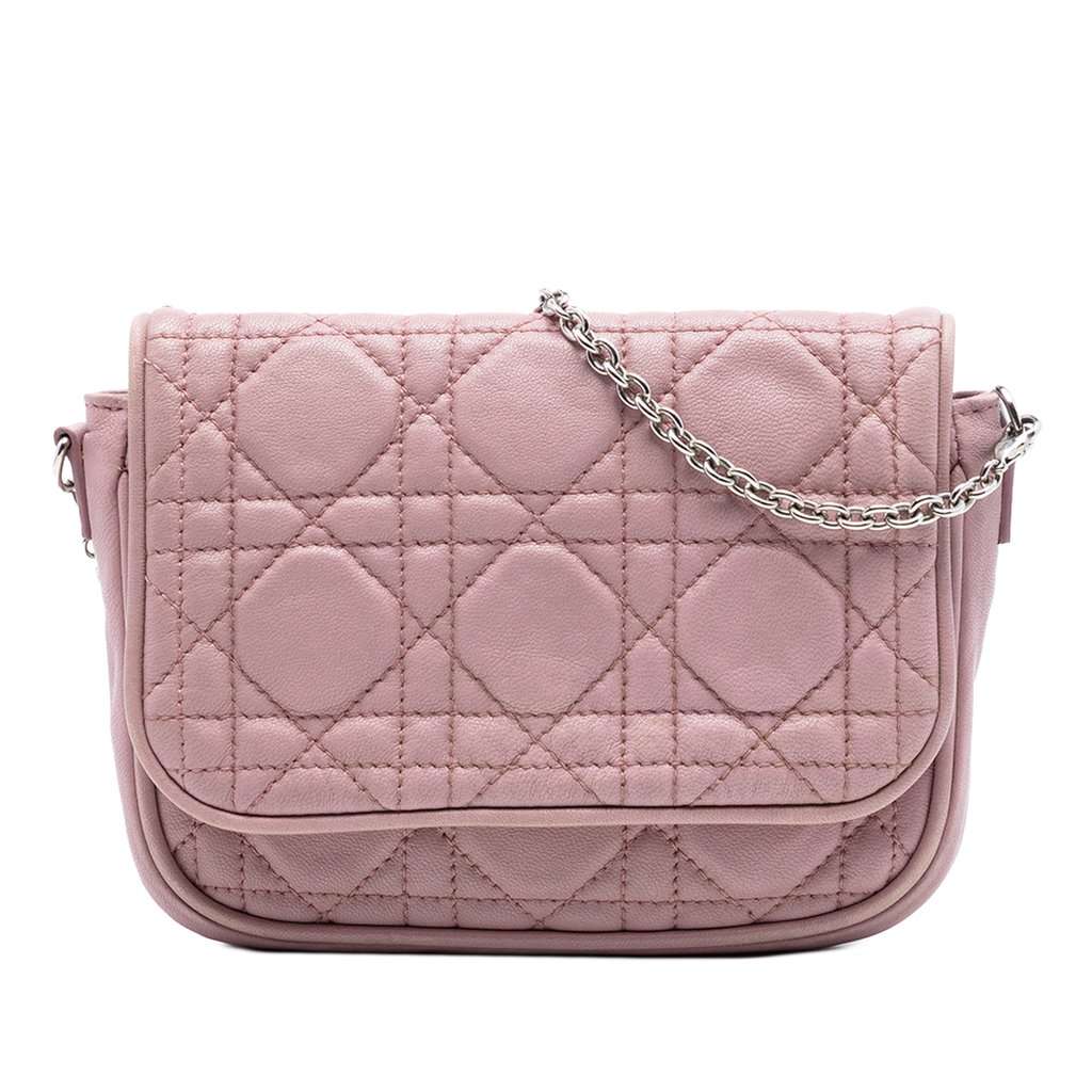 Dior Mini Lambskin Cannage Lady Dior Chain Crossbody Pink Leather Very good - Front View
