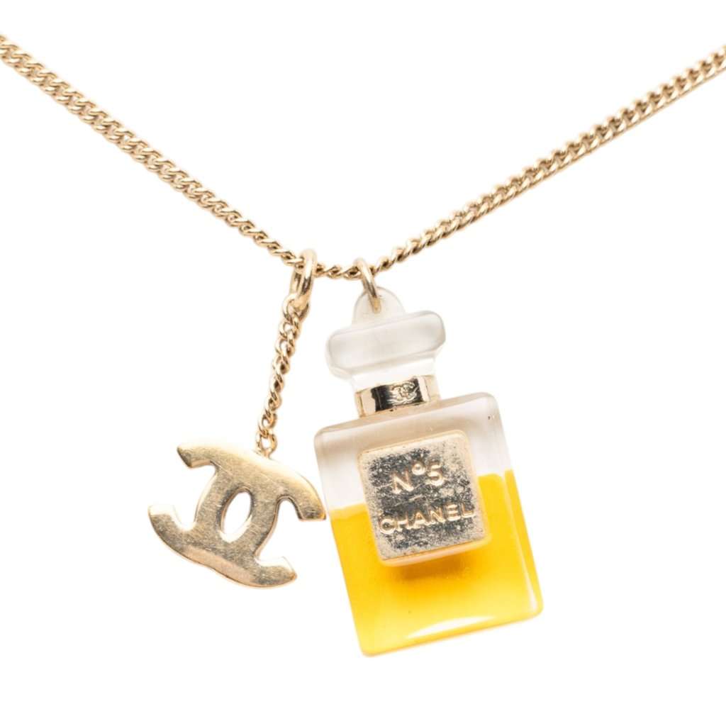 Chanel CC Gold Plated Perfume Bottle Pendant Necklace Gold Metal Very good - Back View