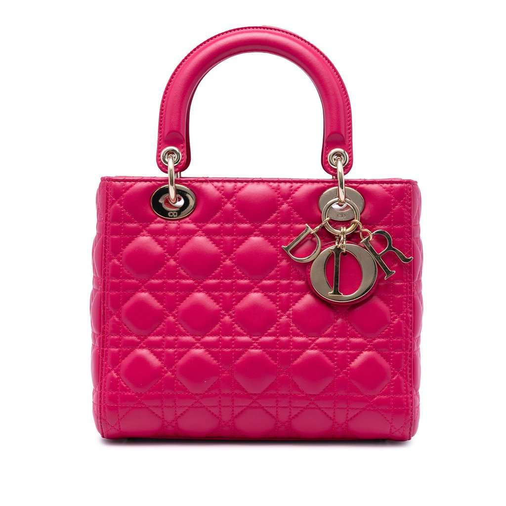 Dior Medium Lambskin Cannage Lady Dior Pink Leather Very good condition - Front View