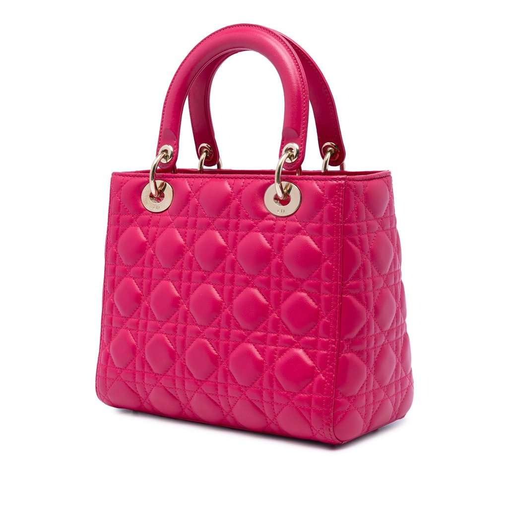 Dior Medium Lambskin Cannage Lady Dior Pink Leather Very good condition - Back View