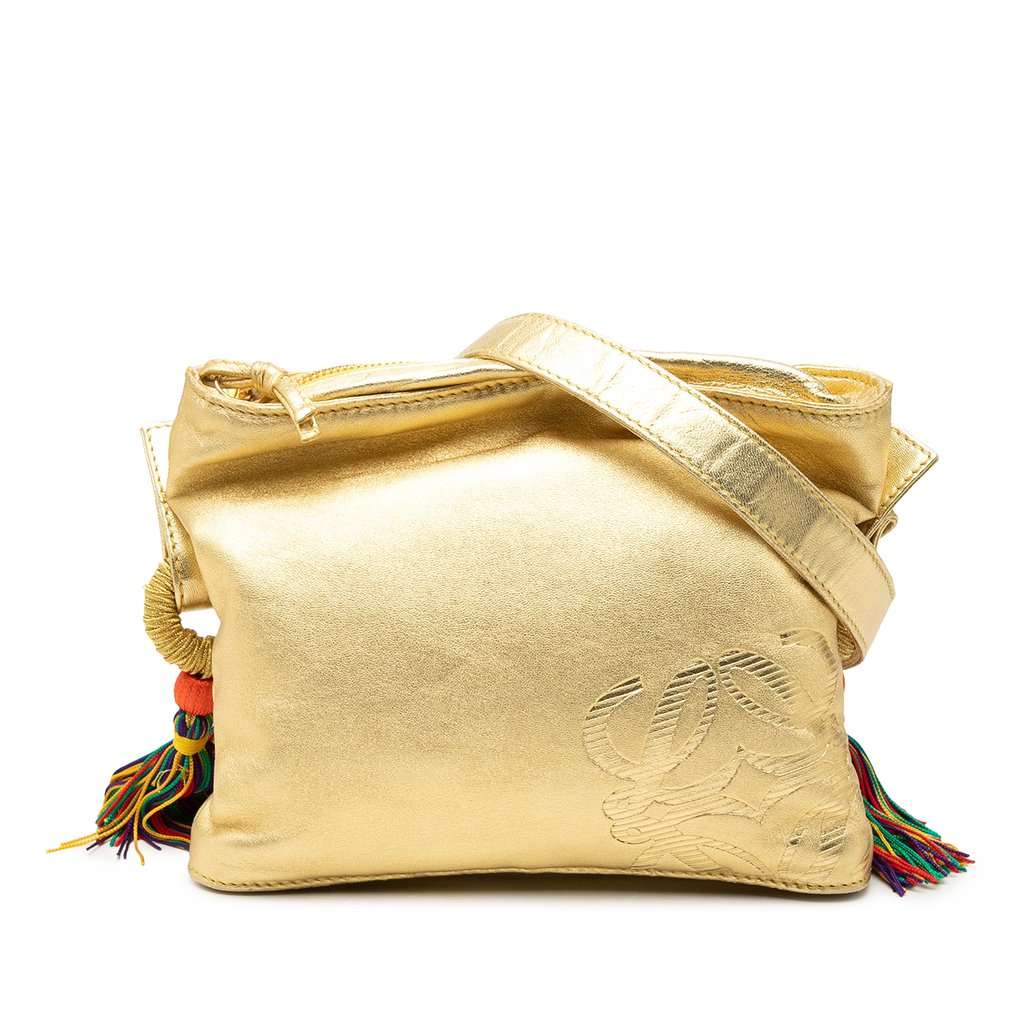 Loewe Nappa Flamenco Tassel Crossbody Gold Leather Very good - Front View