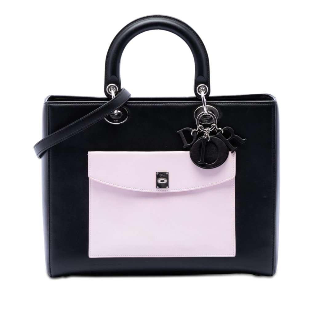 Dior Large Calfskin Pocket Tote Lady Dior Black Leather Very good condition - Front View