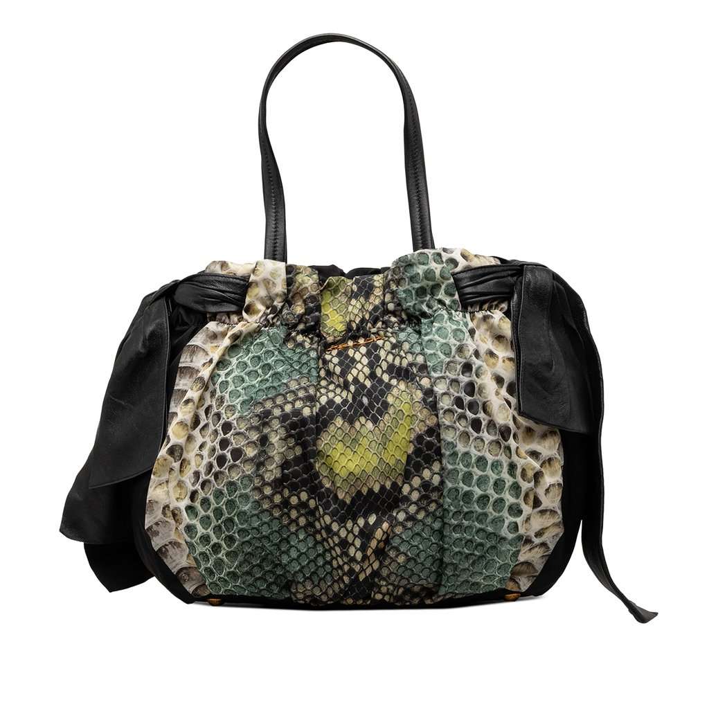 Prada Tessuto Python Print Bow Satchel Black Very good condition - Front View