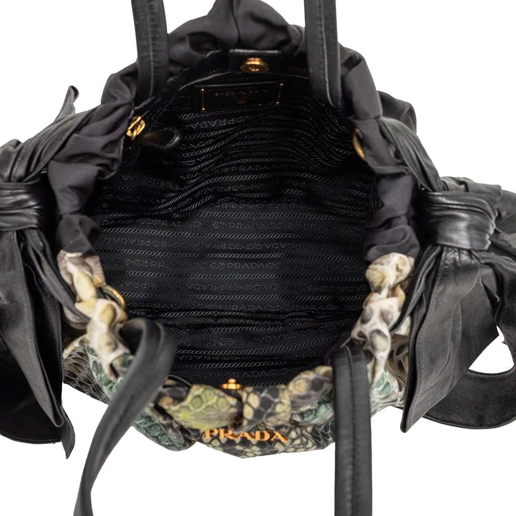 Prada Tessuto Python Print Bow Satchel Black Very good condition - Model View