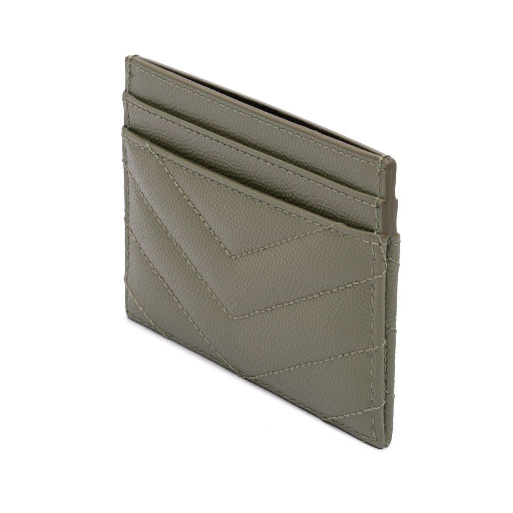 Saint Laurent Grain de Poudre Matelasse Chevron Cassandre Card Holder Green Leather Very good condition - Back View