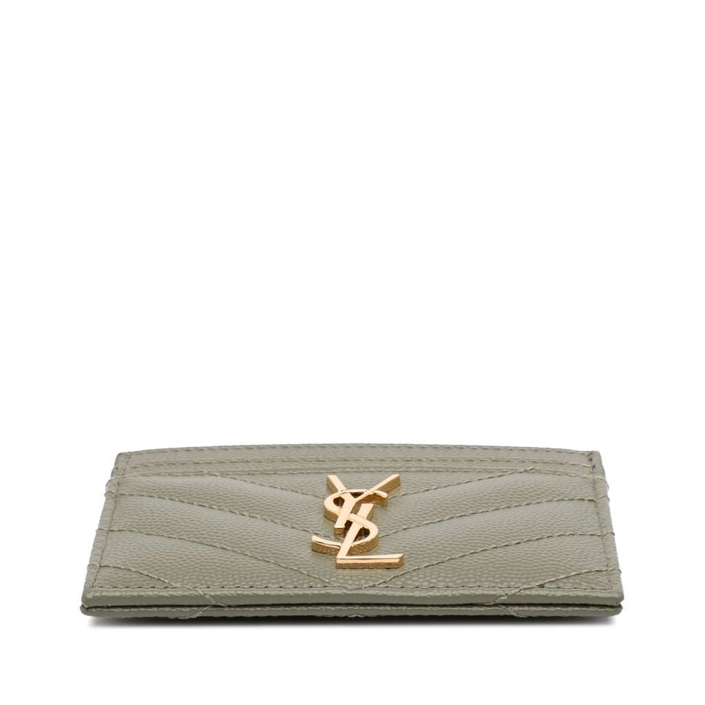 Saint Laurent Grain de Poudre Matelasse Chevron Cassandre Card Holder Green Leather Very good condition - Inside View