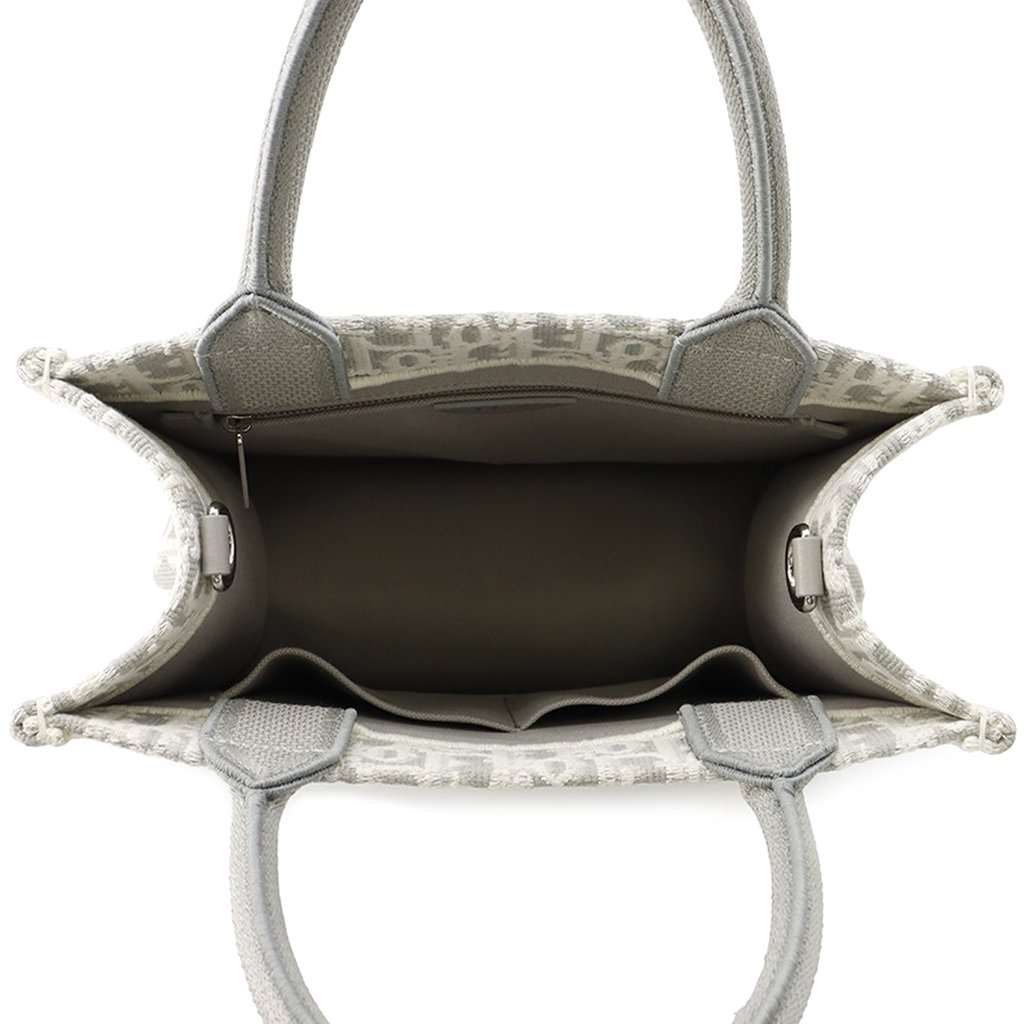 Dior Mini Oblique Embroidered Canvas Lace Book Tote Silver Very good - Model View