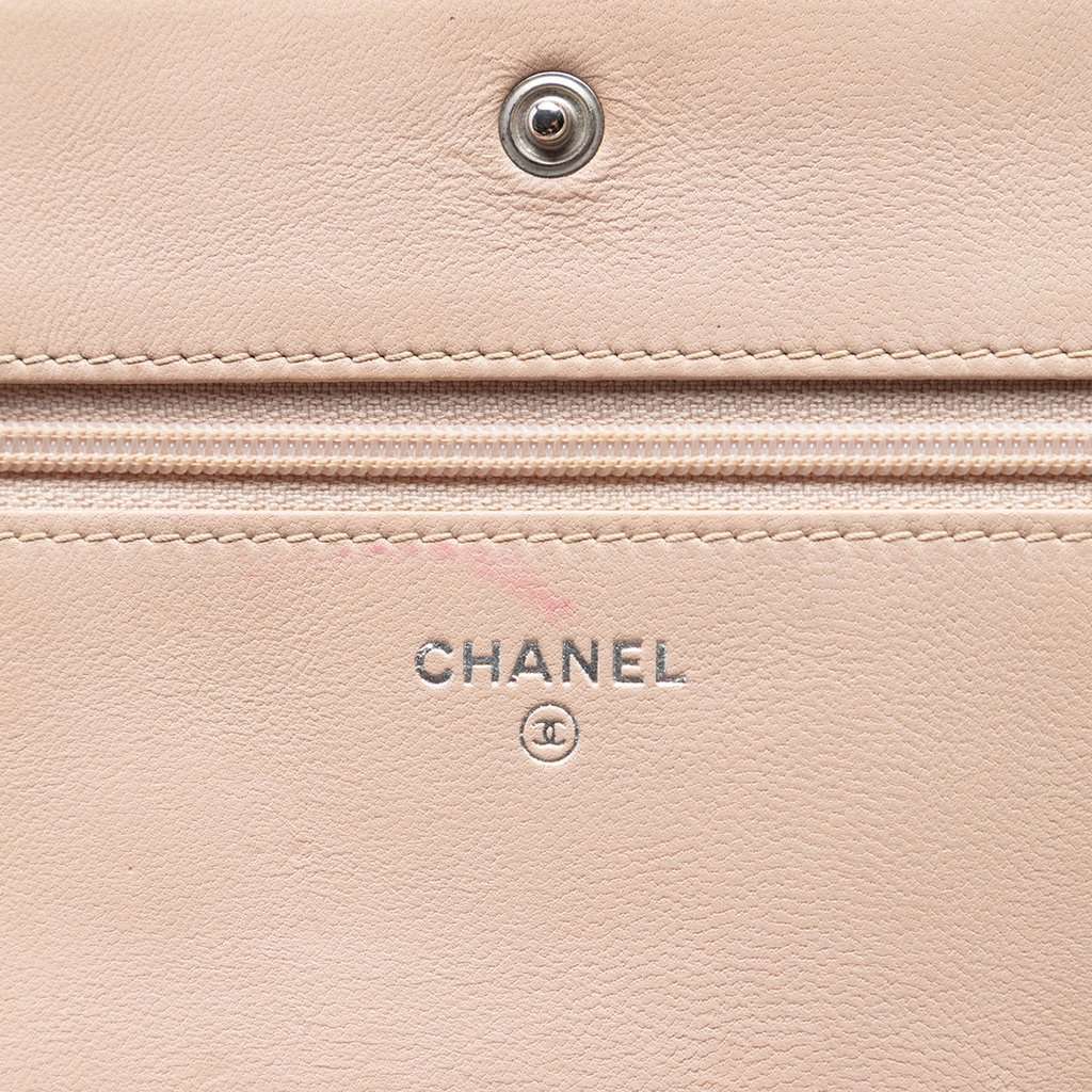 Chanel CC Quilted Lambskin Diamond Wallet On Chain Beige Leather Very good condition - Box View