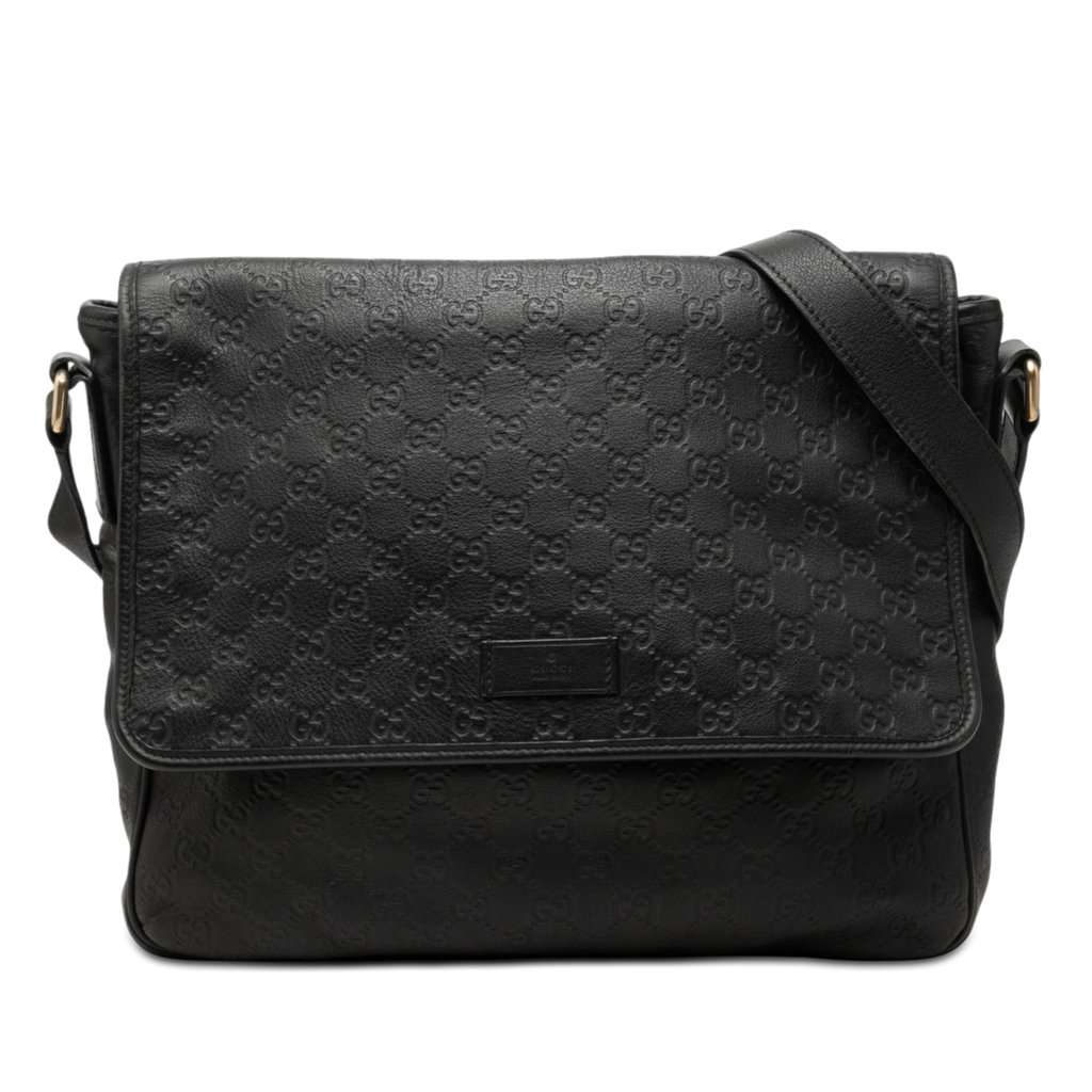Gucci Guccissima Messenger Bag Black Leather Very good condition - Front View