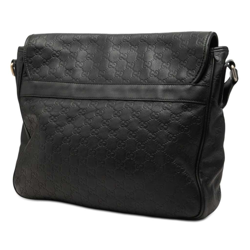 Gucci Guccissima Messenger Bag Black Leather Very good condition - Back View