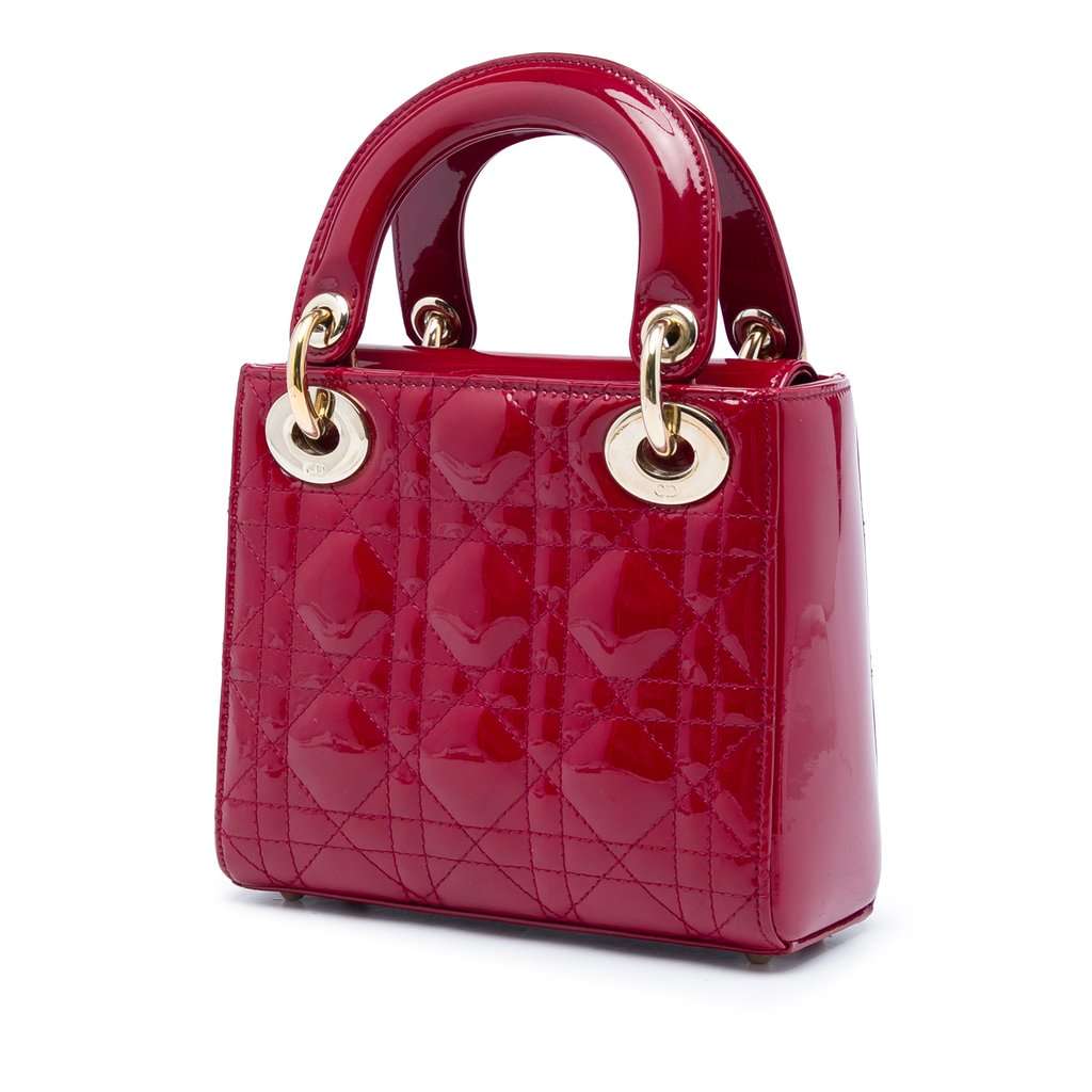 Dior Mini Patent Cannage Lady Dior Red Leather Very good - Back View