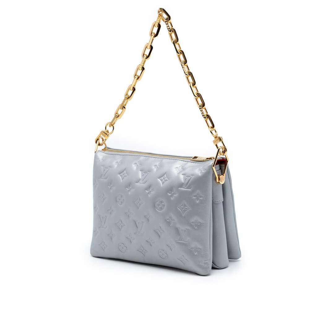Louis Vuitton Monogram Embossed Puffy Lambskin Coussin PM Silver Leather Very good condition - Back View